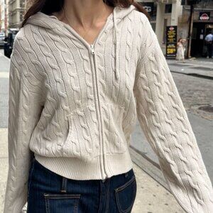 Brandy Melville AYLA CABLE KNIT ZIP-UP SWEATER